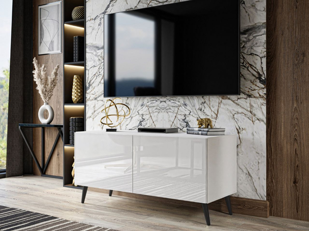 Meuble TV Rangement avec éclairage LED Noaé Blanc