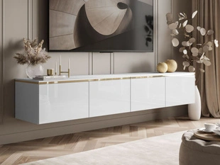 Meuble TV suspendu élégant avec éclairage LED Celle Brillant blanc