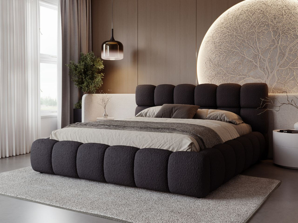 Lit Coffre rembourré avec sommier relevable 120x200 Modo Noir