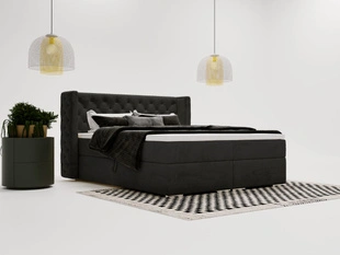 Lit Boxspring avec Coffre de Rangement 140x200 Lion Noir