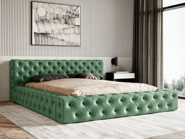 Lit Coffre rembourré avec sommier relevable 180x200 Palini Vert