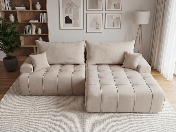 Canapé d'Angle Convertible avec Coffre Tulio droit Beige