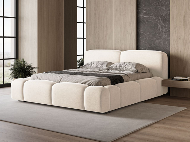 Lit Coffre rembourré avec sommier relevable 120x200 Aubi Crème
