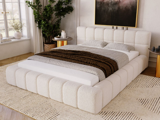Lit Coffre rembourré avec sommier relevable 160x200 Alicante Beige