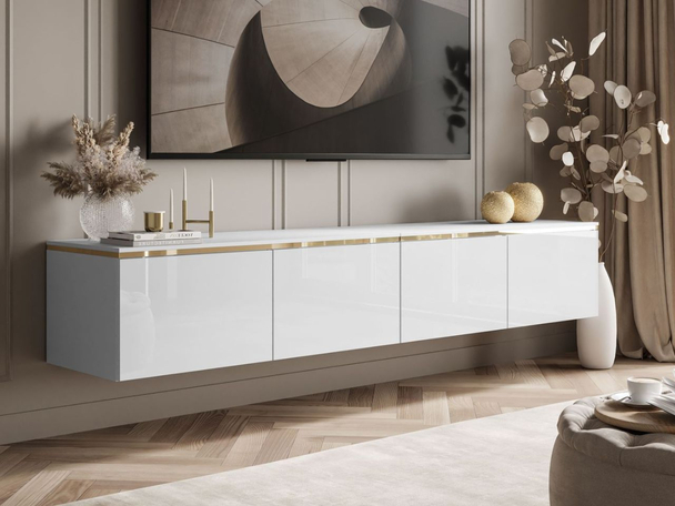 Meuble TV suspendu élégant avec éclairage LED Celle Brillant blanc