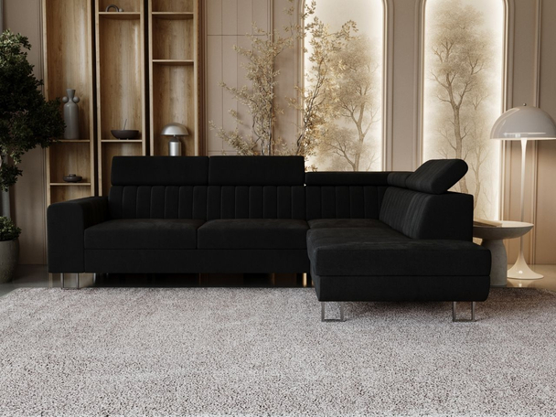 Canapé d'Angle Droite Convertible avec Coffre Berona Noir