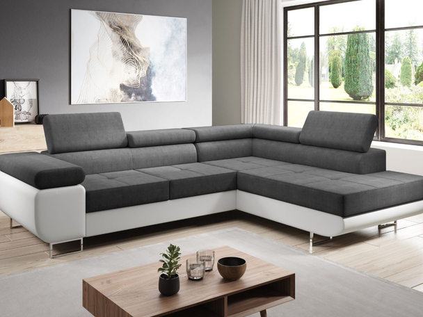 Canapé d'Angle Droite Convertible avec Coffre Solam L Blanc, Gris foncé