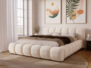 Lit Coffre rembourré avec sommier relevable 180x200 Doria Créme