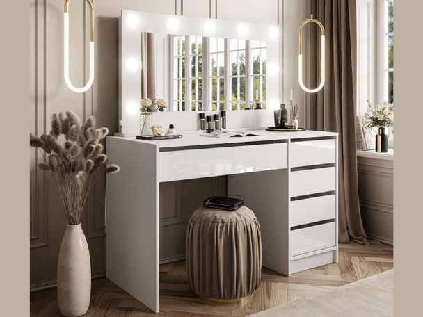 Coiffeuse glamour avec miroir et éclairage LED Melo Brillant blanc
