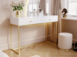 Coiffeuse à tiroirs sur un cadre doré Belleza Brillant blanc