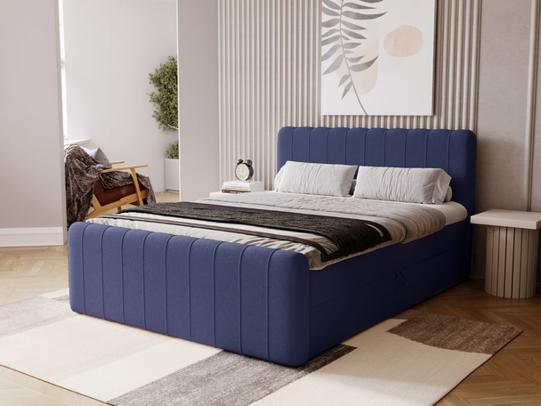 Lit Boxspring avec Coffre de Rangement 140x200 Osteno Bleu foncé