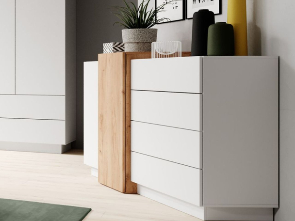 Commode de Rangement Morten Blanc, Chêne doré Craft