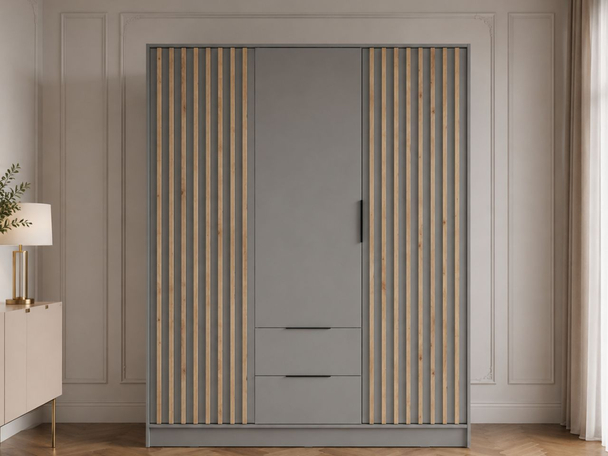 Armoire Portes Battantes Macron gris à lamelles