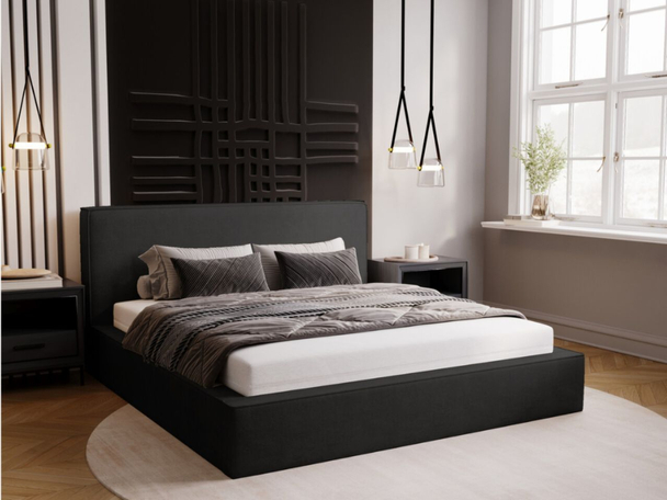 Lit Coffre rembourré avec sommier relevable 160x200 Monaco Gris foncé