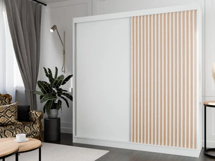 Armoire Portes Coulissantes Loreto Blanc, Chêne Wotan