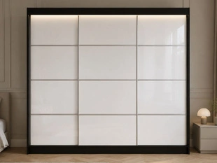 Armoire à portes coulissantes avec éclairage LED Ponti Noir, Blanc