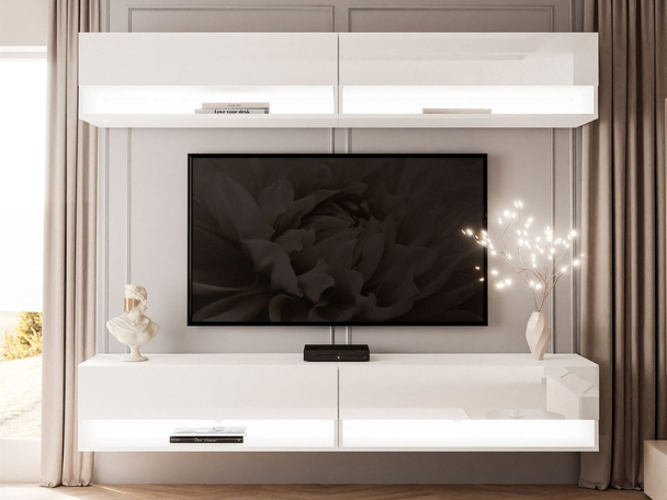 Meuble mural suspendu avec éclairage LED Aurelie Brillant blanc