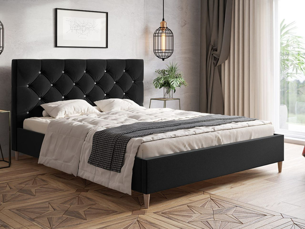 Łóżko tapicerowane ze stelażem 140x200 Tril Czarne