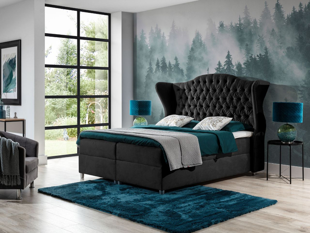 Lit Boxspring avec Coffre de Rangement 120x200 Kate Noir