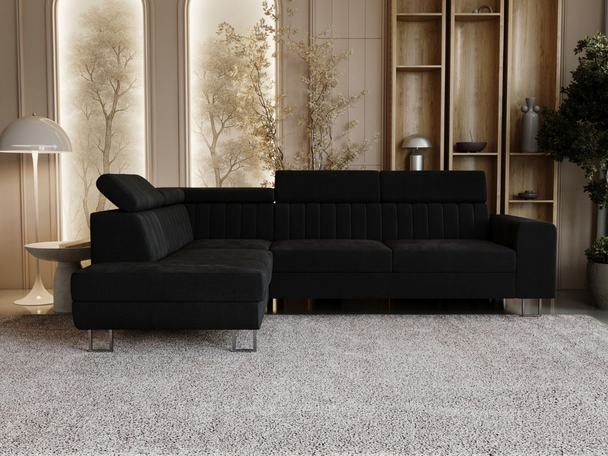 Canapé d'Angle Gauche Convertible avec Coffre Berona Noir