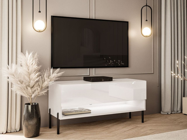 Meuble TV de 90 cm avec éclairage LED Aurelie Brillant blanc