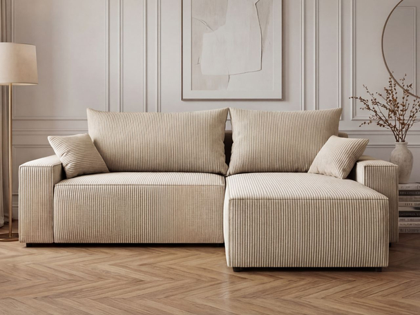 Canapé d'Angle Convertible Réversible avec Coffre Nivo Beige