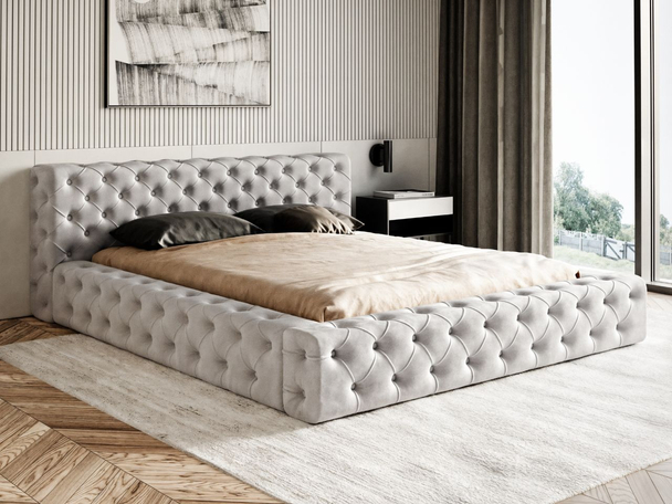 Lit Coffre rembourré avec sommier relevable 140x200 Palini Gris clair