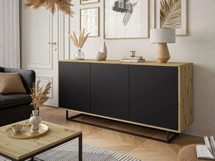 Commode glamour pour le salon Vivance Noir mat, Chêne Artisan