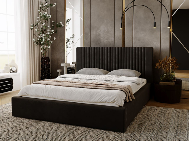 Lit Coffre rembourré avec sommier relevable 140x200 Malmo Marron