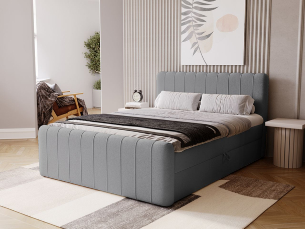 Lit Boxspring avec Coffre de Rangement 160x200 Osteno Gris foncé