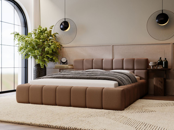 Lit Coffre rembourré avec sommier relevable 120x200 Alicante Marron