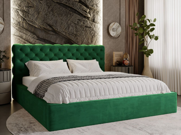Lit Coffre rembourré avec sommier relevable 140x200 Apollo Vert