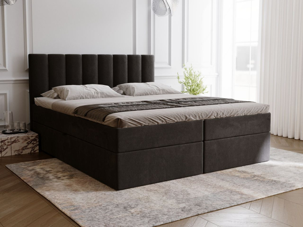 Lit Boxspring avec Coffre de Rangement 200x200 Mocca Noir