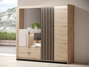 Armoire à trois portes avec miroir Turia Chêne Artisan, Anthracite