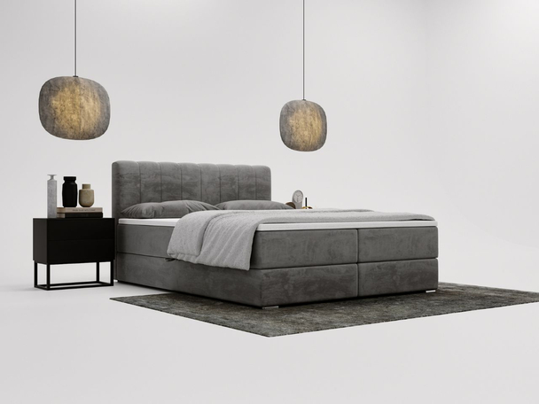 Lit Boxspring avec Coffre de Rangement 160x200 Forte Gris
