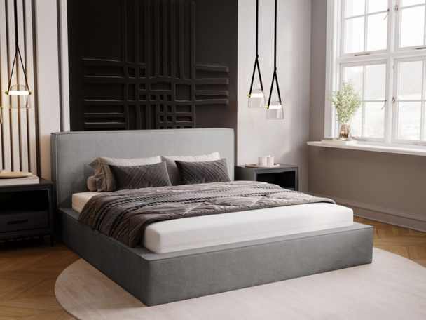Lit Coffre rembourré avec sommier relevable 200x200 Monaco Gris