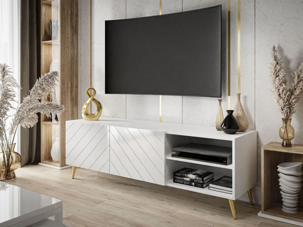 Meuble TV avec façades fraisées Vionel Blanc brillant