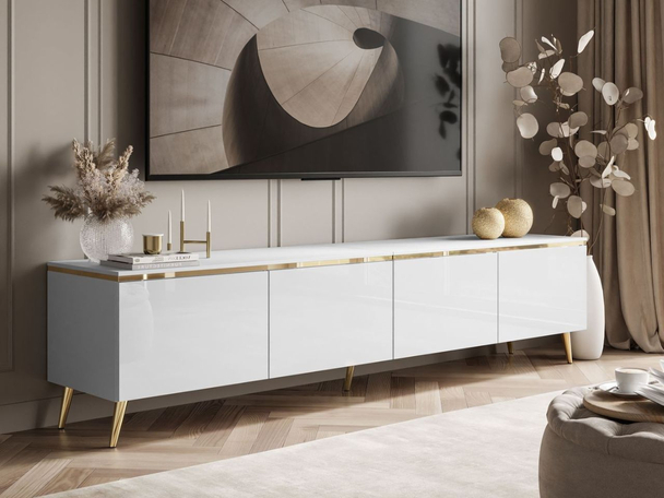 Meuble TV élégant avec éclairage LED Celle Brillant blanc
