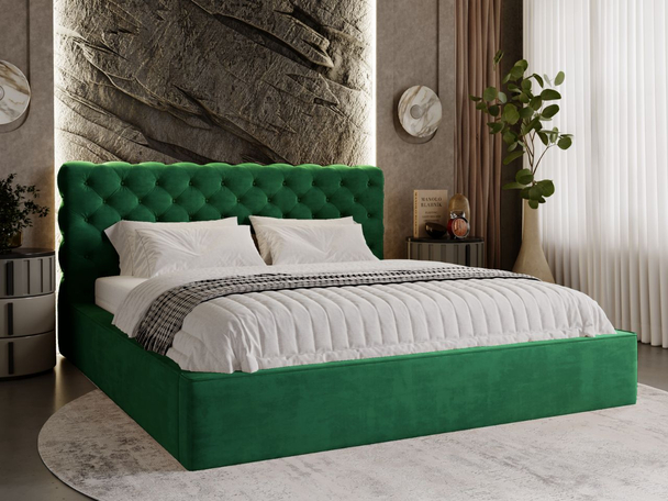 Lit Coffre rembourré avec sommier relevable 160x200 Apollo Vert