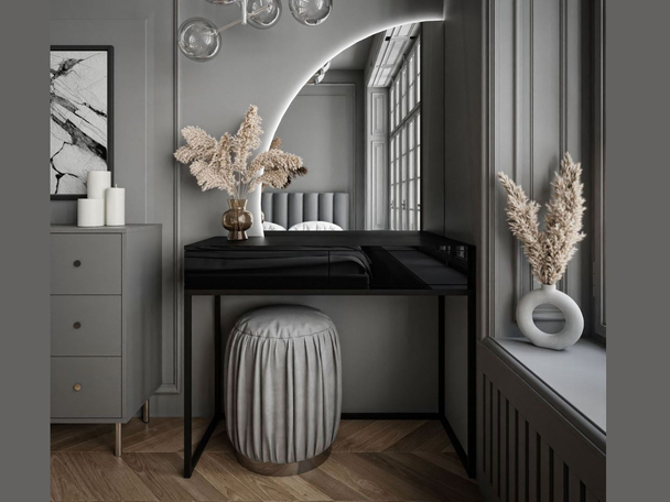 Coiffeuse à gauche avec tiroirs et éclairage LED Clarette Noir brillant