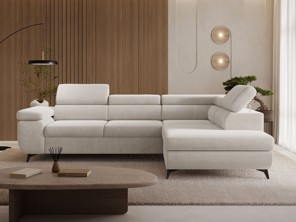 Canapé d'angle droit convertible avec coffre Argon Beige clair