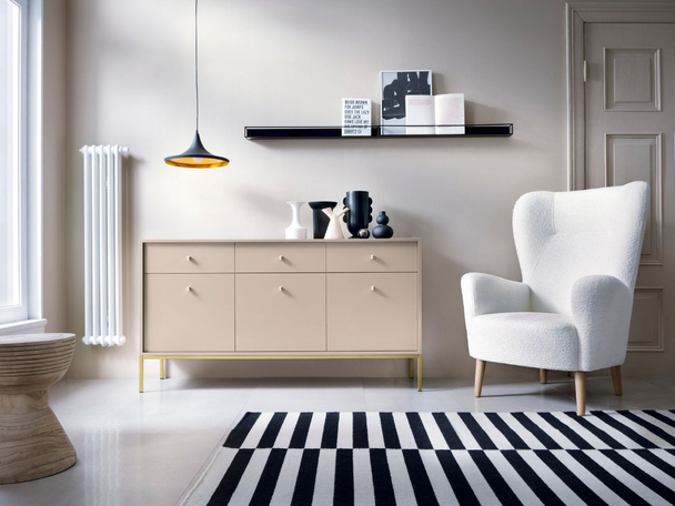 Buffet avec Portes et Tiroirs sur Pieds Dorés 154 cm Amor Beige Sable