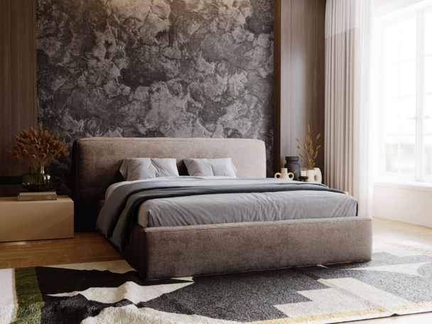 Lit Coffre rembourré avec sommier relevable 140x200 Monza Marron