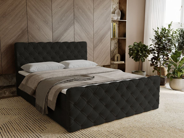 Lit Boxspring avec Coffre de Rangement 160x200 Lunaris Noir
