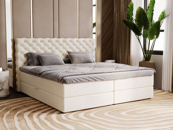 Lit Boxspring avec Coffre de Rangement 200x200 Bergamo Beige