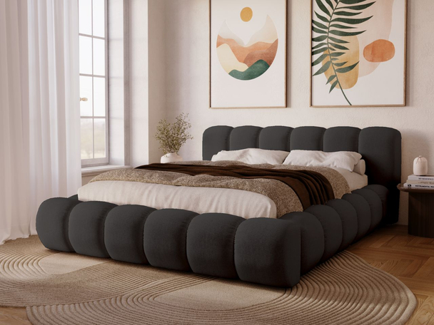 Lit Coffre rembourré avec sommier relevable 120x200 Doria Noir