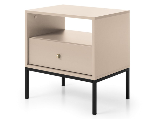 Table de Chevet avec Tiroir sur Pieds Noirs Amor Beige Sable
