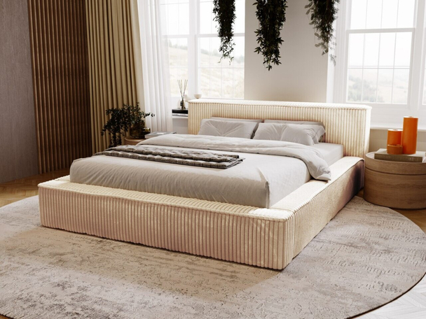 Lit Coffre rembourré avec sommier relevable 120x200 Lago Beige