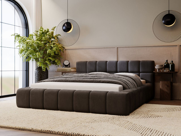 Lit Coffre rembourré avec sommier relevable 160x200 Alicante Anthracite