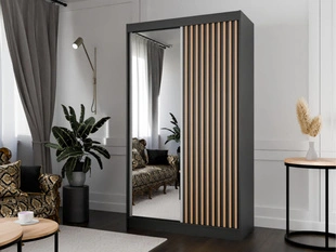 Armoire avec Miroir Loreto Noir, Chêne Wotan